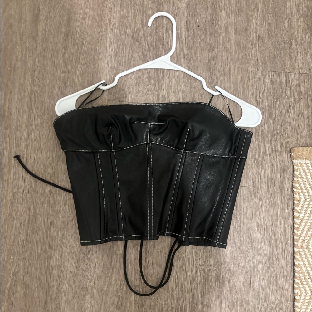 Edikted Black Faux Leather Corset Top